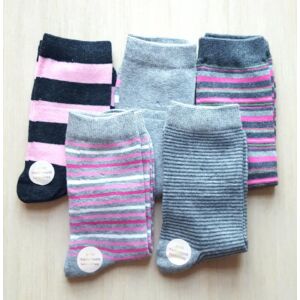 5pár női zokni szürke-rózsaszín csíkos